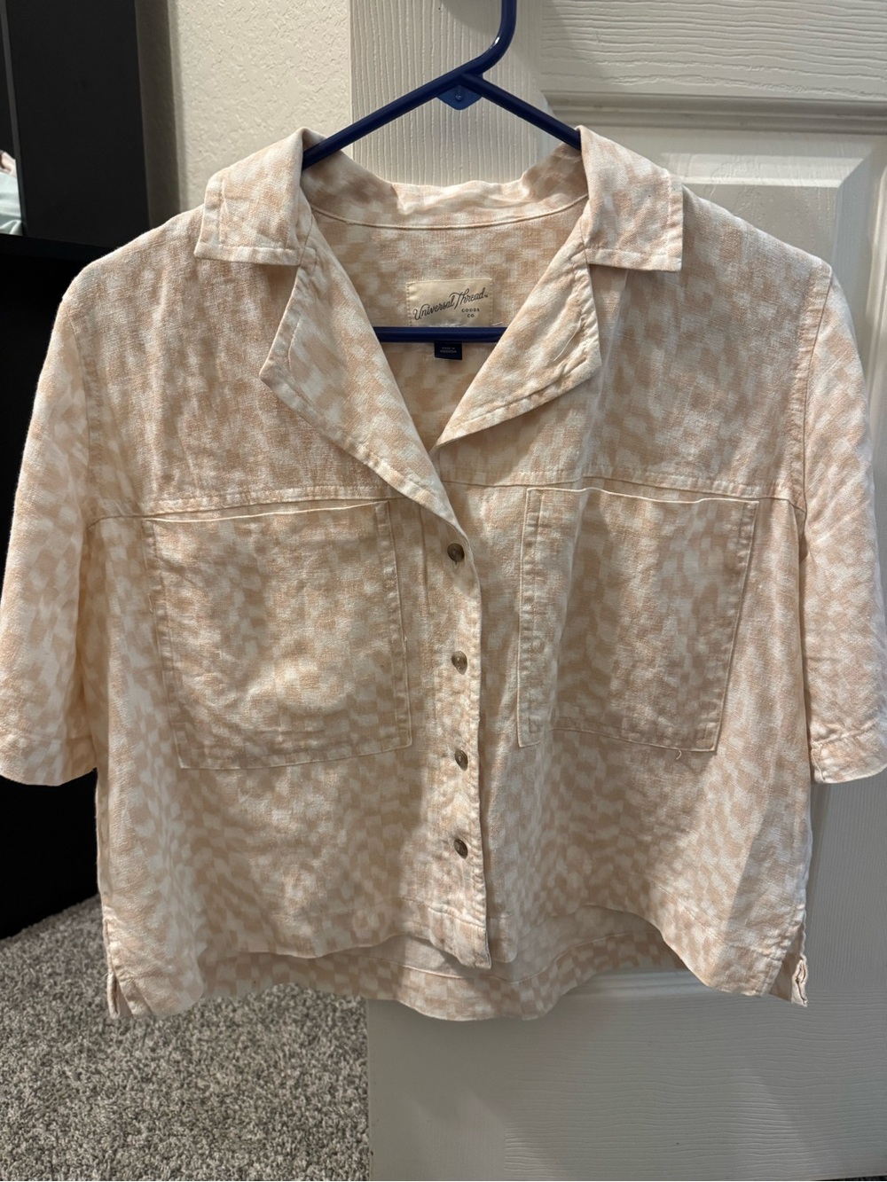 Universal Thread Peach-Check Short Sleeve Button Down Shirt